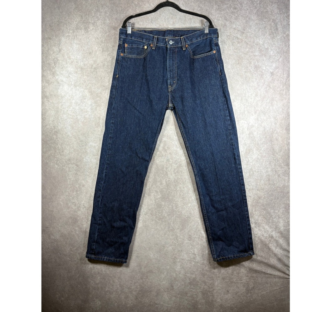 Levis Jeans Men 36x32 Dark Wash 505 Regular Fit Straight Leg Denim Cotton Casual